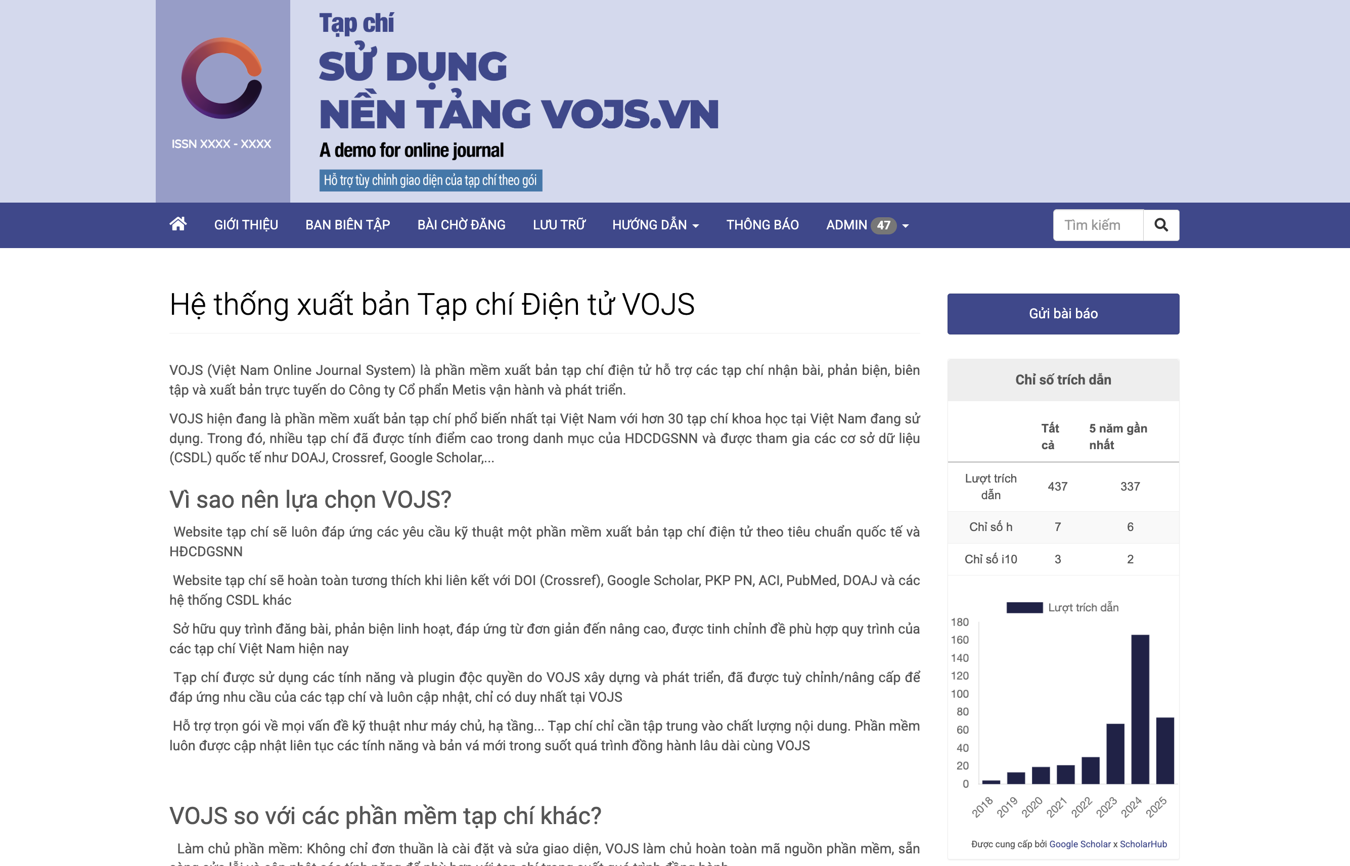 Tính năng VOJS - Giao diện trang chủ