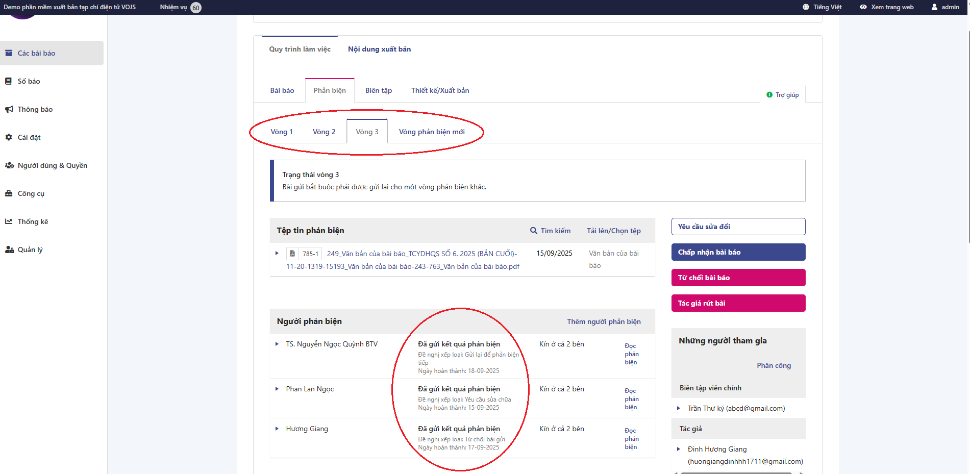 Đọc kết quả phản biện