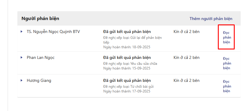 Đọc kết quả phản biện