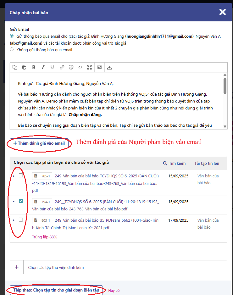 Đọc kết quả phản biện