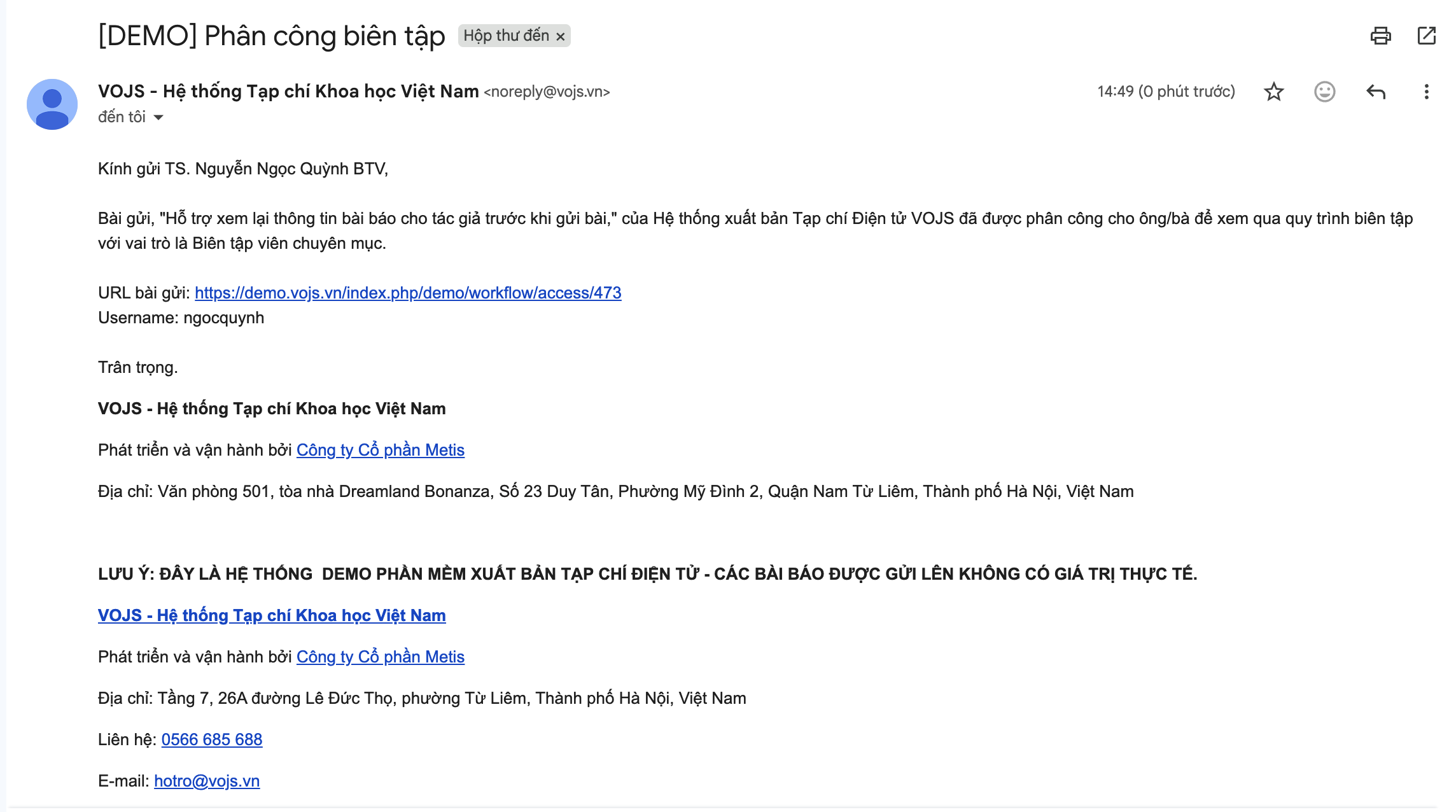 Biên tập viên nhận thông báo qua email