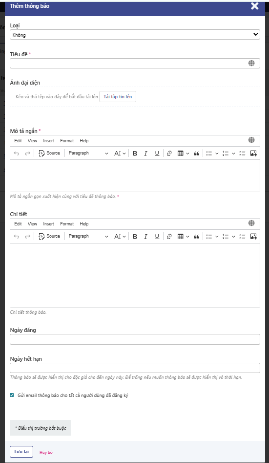 Hướng dẫn tạo thông báo